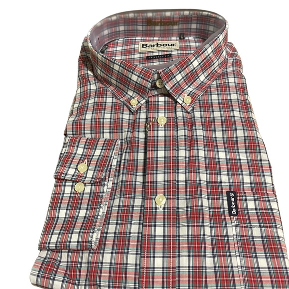 Barbour Men's Red White Plaid Cotton Tailored Fit Button Up Shirt XXL NWT - Picture 11 of 11